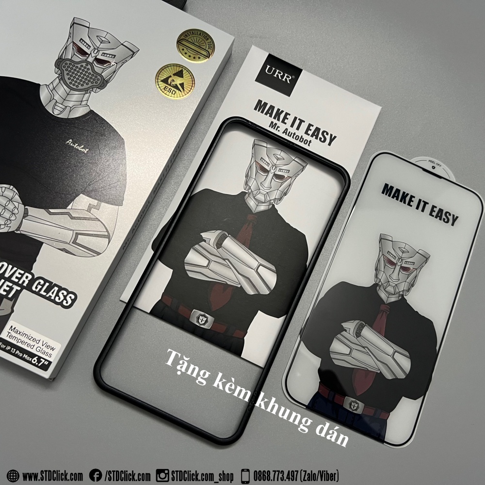 KÍNH CƯỜNG LỰC IPHONE 13 - 13 PRO - 13 PRO MAX URR AUTOBOT ANTI DUST CÓ MÀNG LOA CHÍNH HÃNG