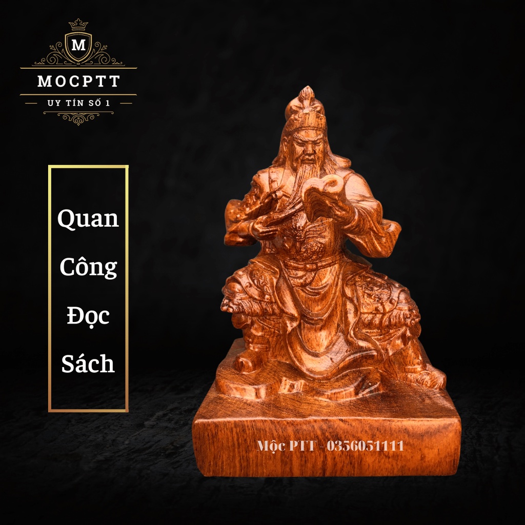 Tượng Quan Công Đọc Sách gỗ Hương Đá kích thước 15 x 10 x 7 cm TQ01