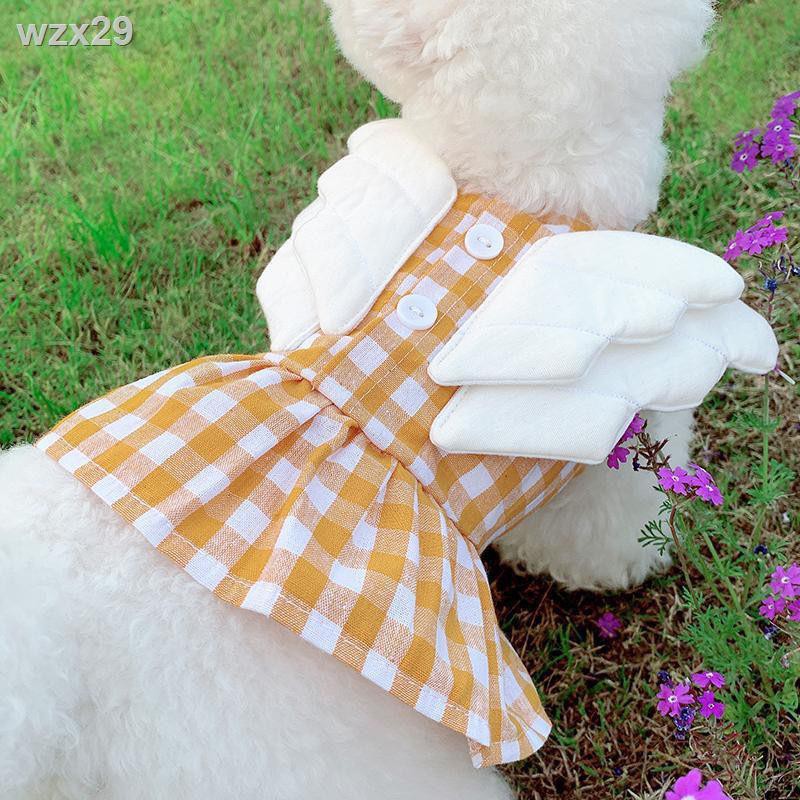 váy kẻ sọc cánh nhỏ mùa hè mỏng thú cưng Teddy quần áo Pomeranian VIP schnauzer bichon con chó