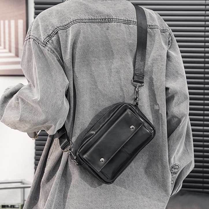 Túi Xách Đeo Chéo OUMU Đen Da PU Thời Trang Nam Nữ Unisex Cao Cấp Gudi Studio