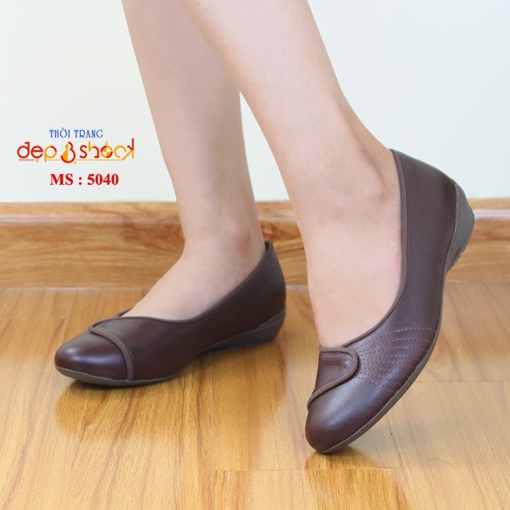 Giày Búp Bê Đế Xuồng Màu Xám Da Bò Thời Trang - 5040