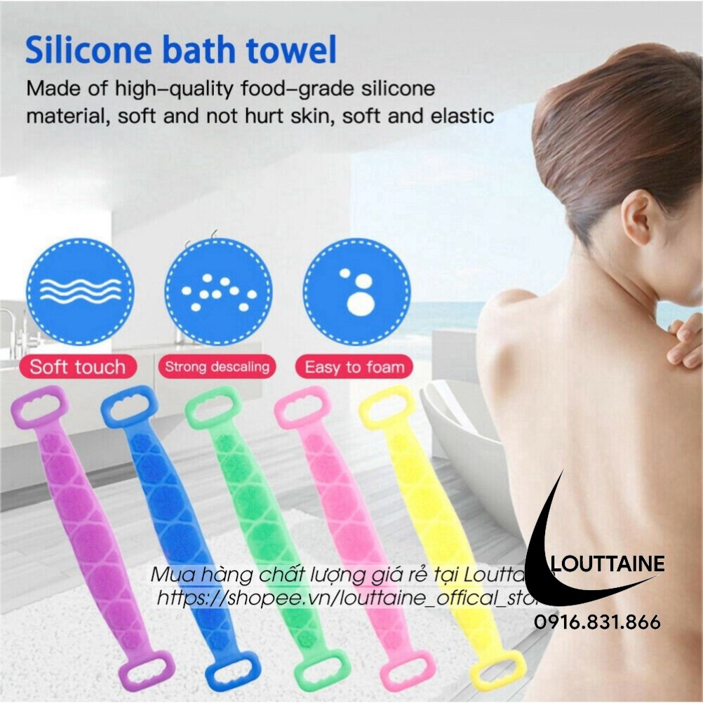 Dây đai chà lưng 2 mặt đa năng dụng cụ bằng silicon kỳ cọ massage tẩy da chết khi tắm