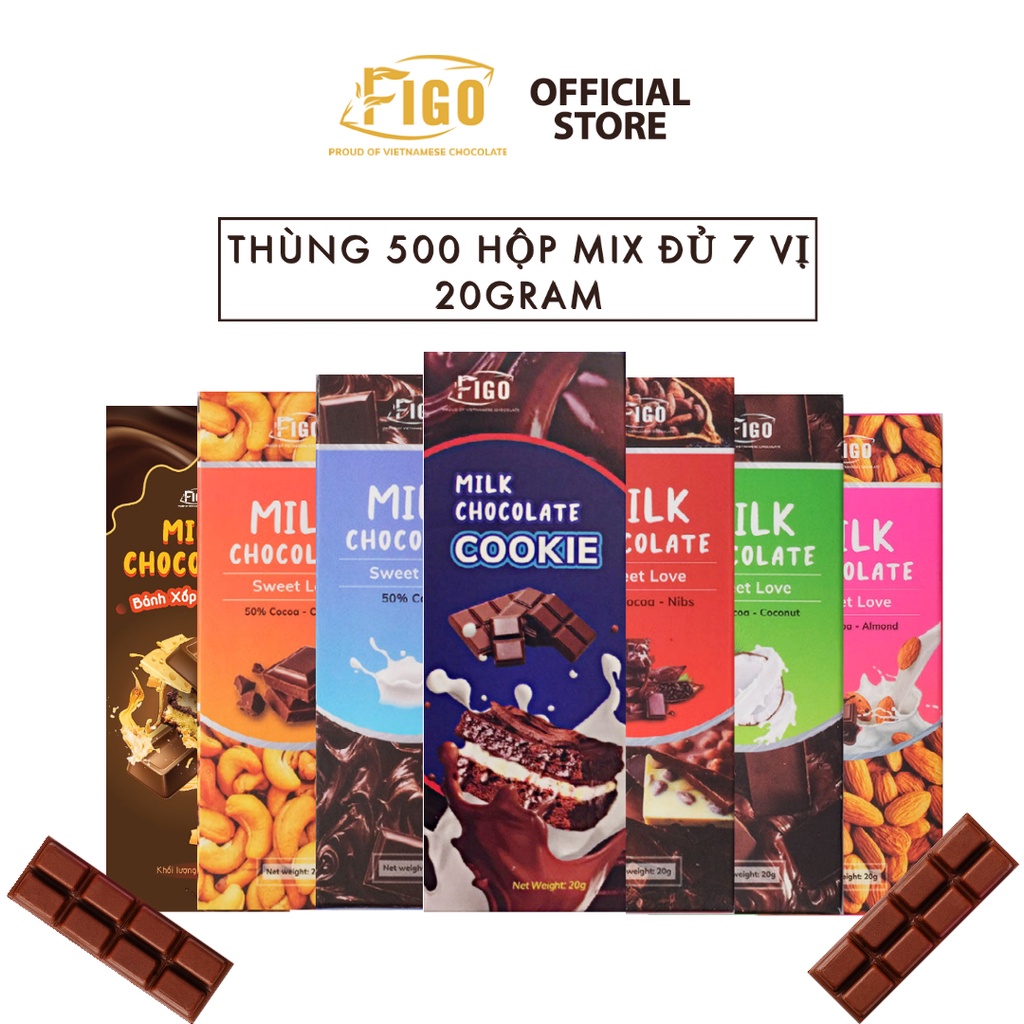 [THÙNG 500 HỘP GIÁ SỈ MIX VỊ 20G] Kẹo socola sữa siêu ngon mix vị 20gram hạnh nhân, hạt điều , NHO, DƯA FIGO