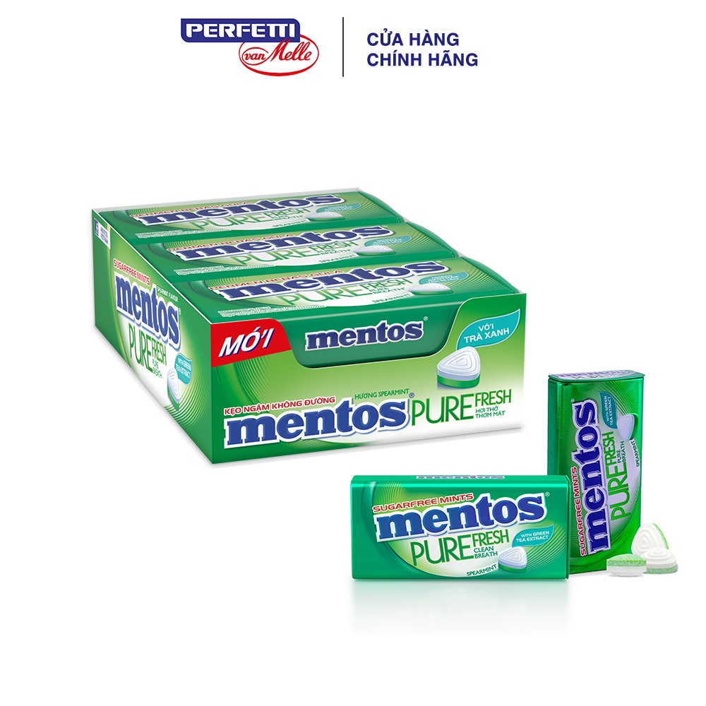 Kẹo ngậm không đường Mentos Pure Fresh hương bạc hà hộp (6 hủ)