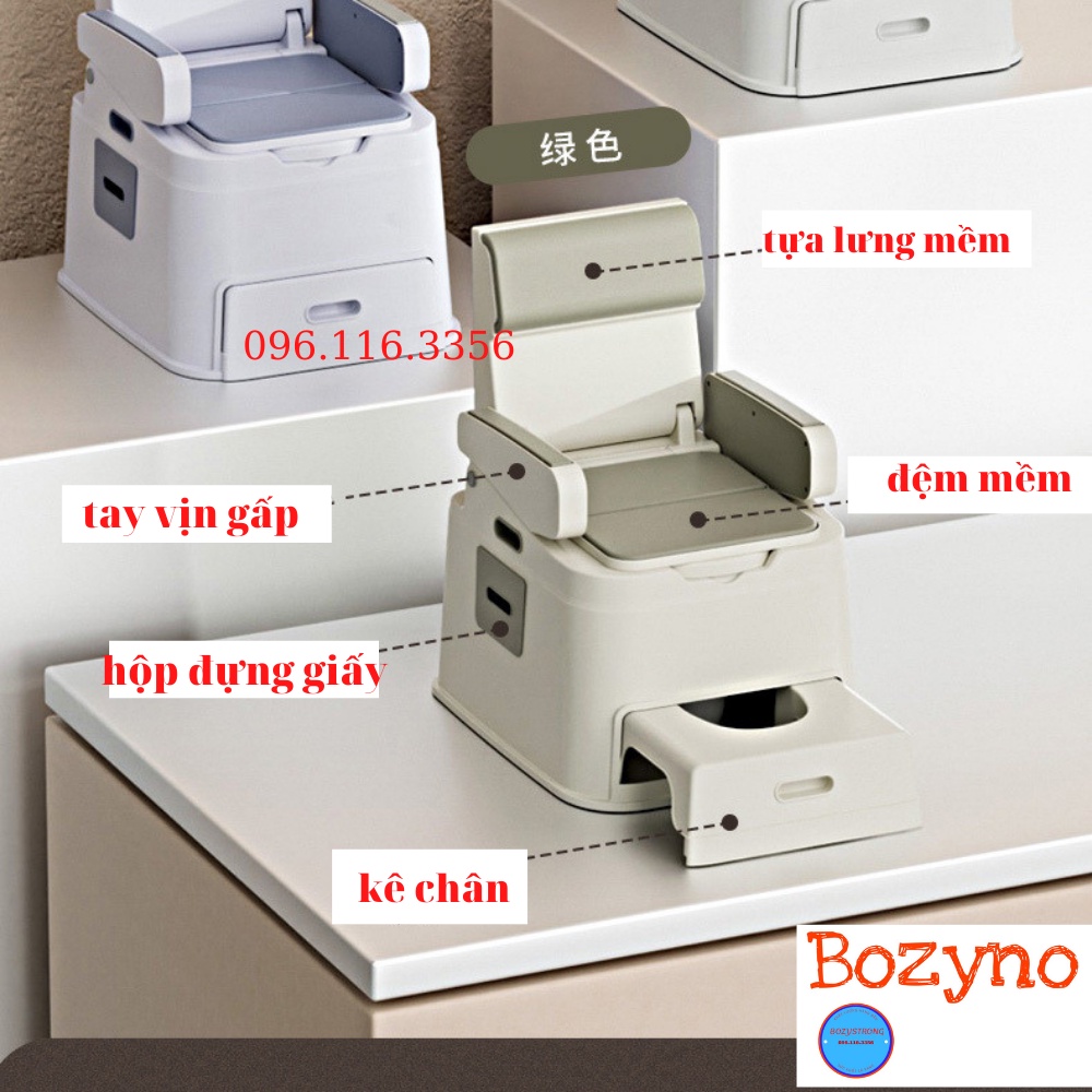 Bô vệ sinh cho người già, người bệnh Bozyno bằng nhựa cao 40cm, có dải cao su chống trơn trượt