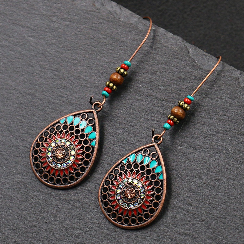 Khuyên Tai Hình Giọt Nước Khắc Họa Tiết Phong Cách Bohemian Cổ Điển