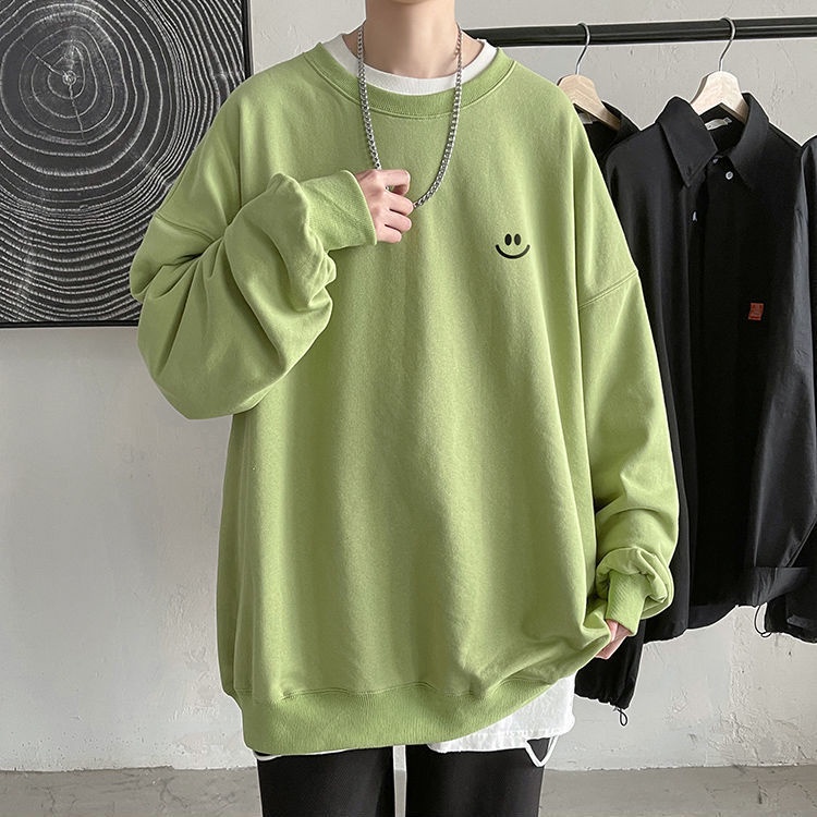 Áo Sweater dáng rộng in hình mặt cười kiểu Hồng Kông cá tính cho các cặp đôi