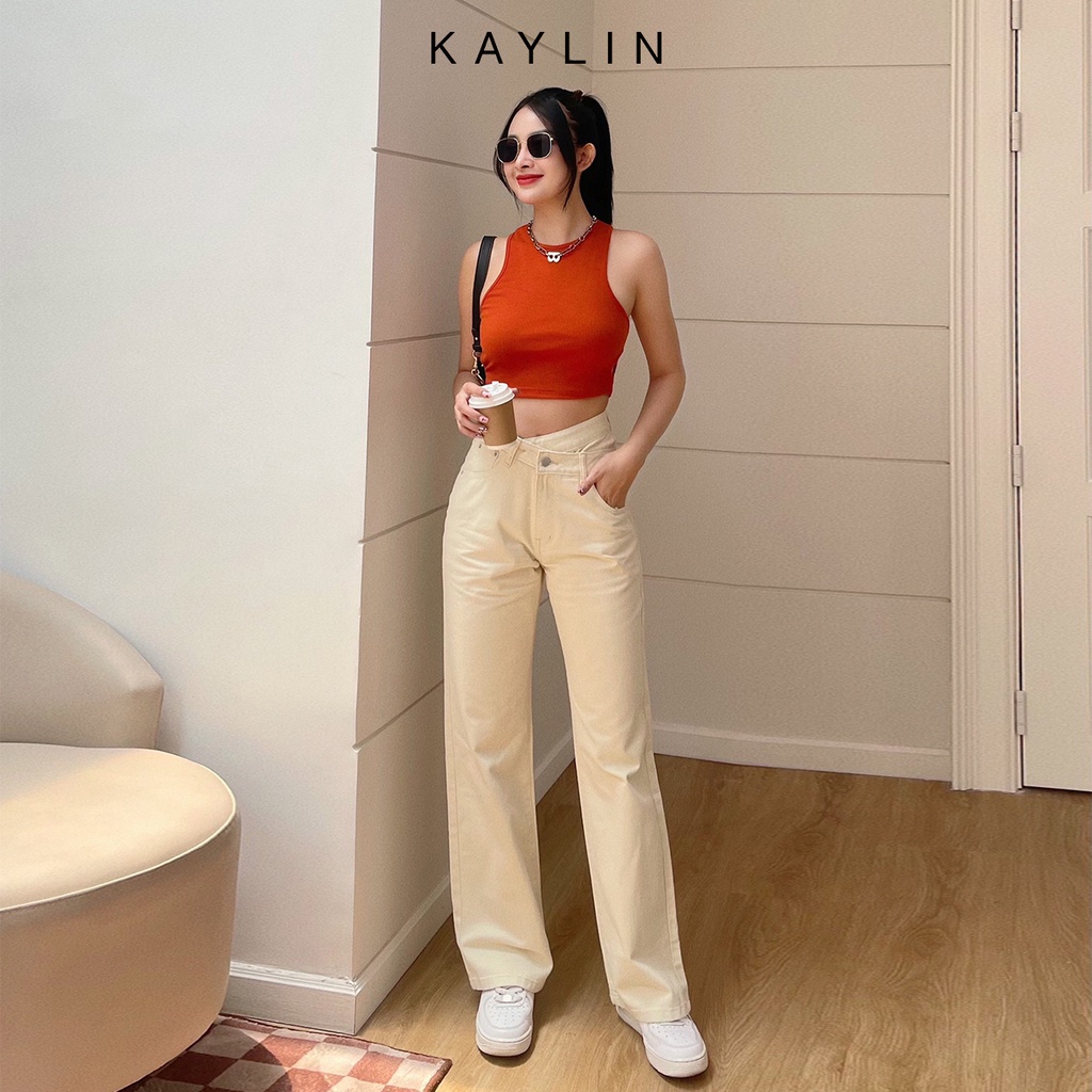Quần jean nữ ống suông lưng chéo thời trang KAYLIN - N1635