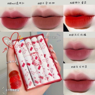 Set 5 son môi Magic Casa có dưỡng chống thấm nước lâu trôi thời trang với vỏ hình gấu đáng yêu