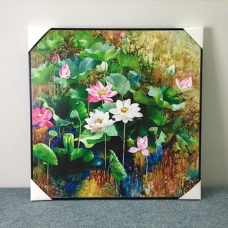Tranh treo tường canvas đầm sen hồng 60x60cm