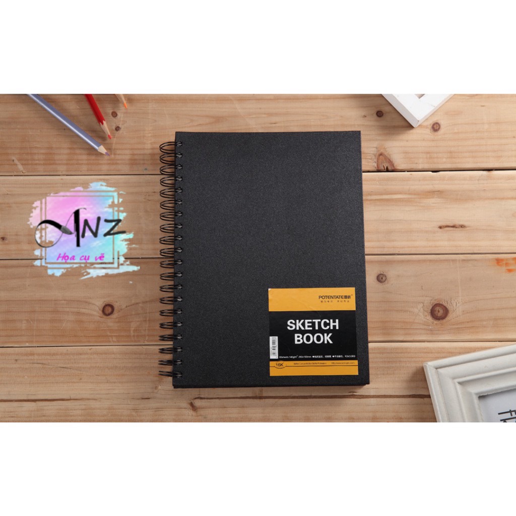 Sổ vẽ chì Potenate lò xo đen - Sổ vẽ phác thảo chì, chì màu, phấn , sáp ... Potentate, Spiral Hard Cover