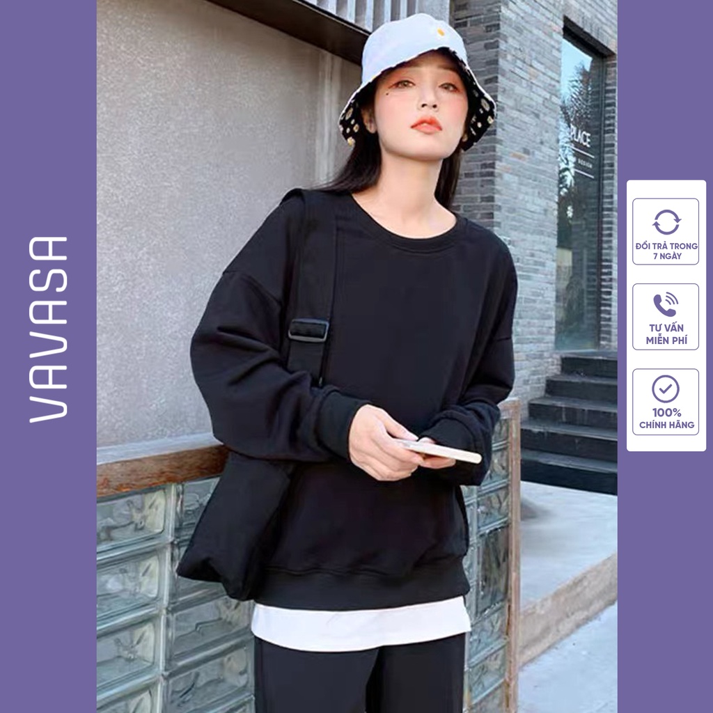 Áo sweater nữ hoodie form rộng cổ tròn cute hàn quốc unisex dài tay VAVASA AH10