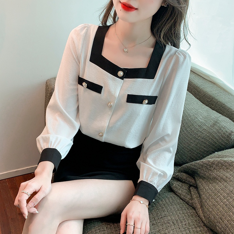 Áo Sơ Mi Trắng Đen Dài Tay Thời Trang Nữ Tính