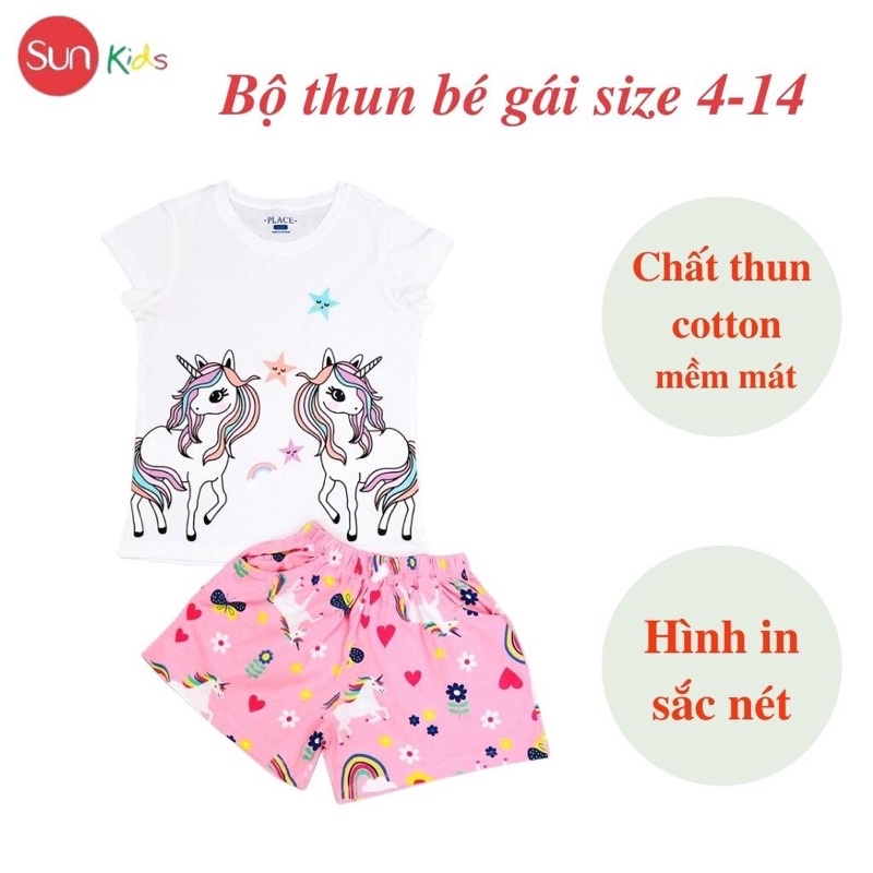 Đồ bộ thun bé gái, đồ bộ trẻ em chất cotton, có nhiều màu, size 4-14 tuổi - SUNKIDS1