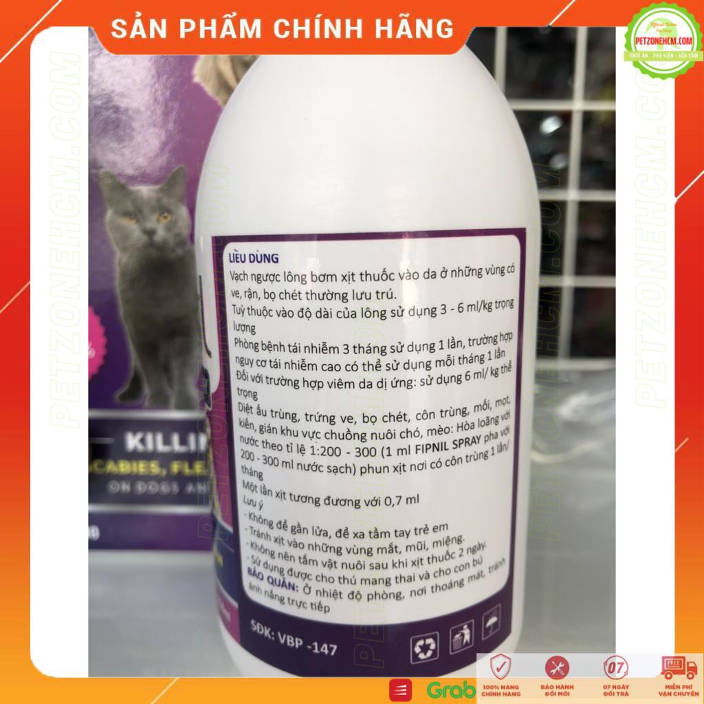 Chai xịt FIPNIL- Spray  diệt ve, ghẻ, bọ chét, rận trên chó mèo 250ml