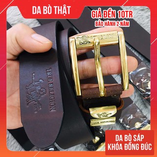 Thắt lưng da bò khóa đồng đúc, Dây nịt nam da bò sáp khóa đồng đúc mẫu ông địa