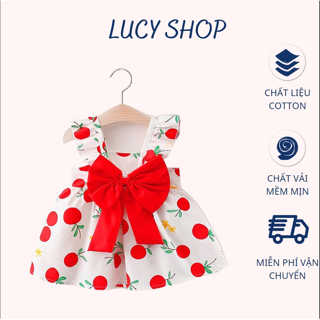 Váy bé gái cánh tiên in quả táo đính nơ dễ thương hàng QCCC từ 6 tháng đến 4 tuổi