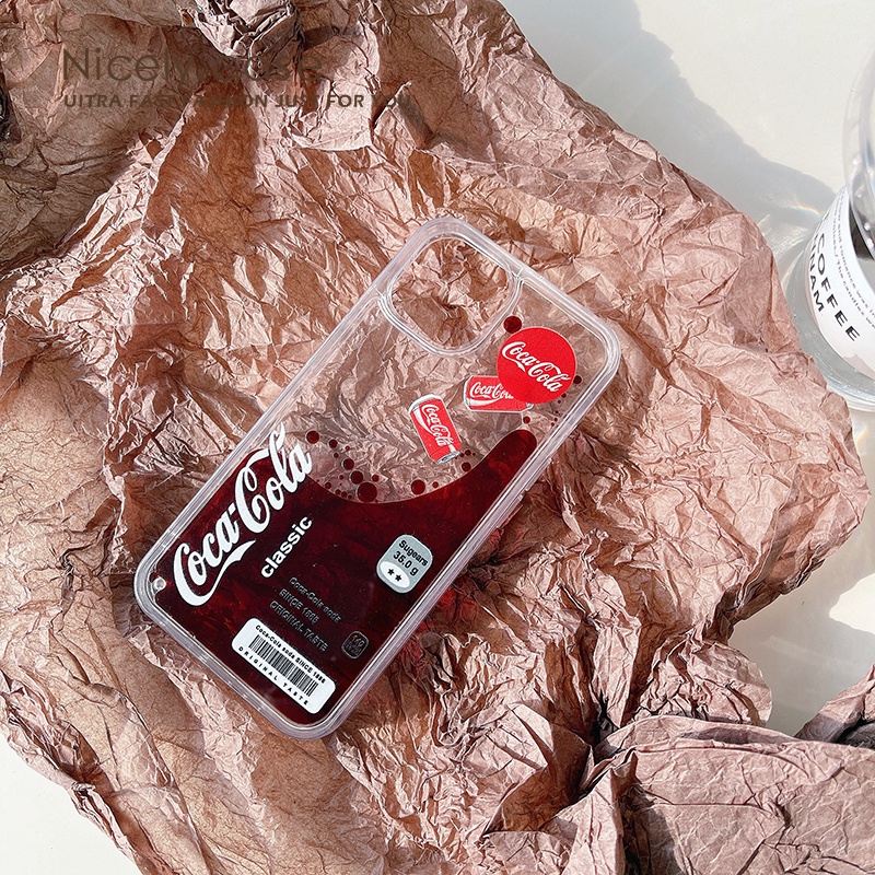 Coca cola Ốp Điện Thoại acrylic Chống Sốc Phối Kim Tuyến Nước Cho iphone 15 plus 14 13 12 11 pro max x xr xs max 6 7 8plus