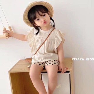 Bộ áo vảo đũi mix quần chấm bi siêu xinh