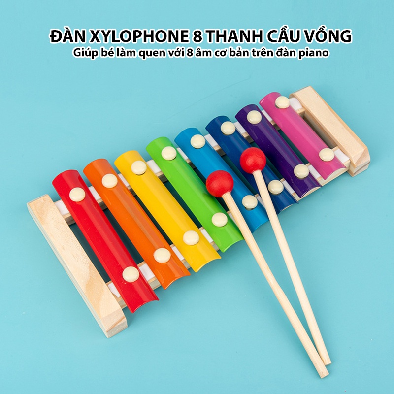 Đồ Chơi Bằng Gỗ Cho Bé, Đàn Xylophone 8 thanh, Tháp Gỗ Cầu Vồng, giúp bé vui chơi, phát triển trí tuệ và các giác quan