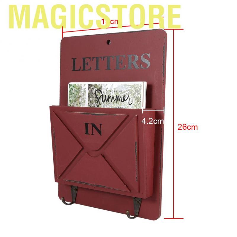 Magicstore Wood Mail Box Letter Rack Key Holder Wall Storage Creative Home Decoration with Hook Hanger - intl