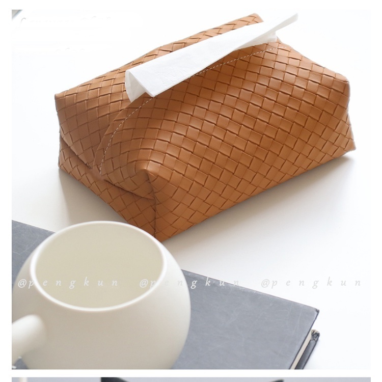 Hộp Đựng Khăn Giấy Bằng Da Bện Họa Tiết Da Phong Cách Bắc Âu Hiện Đại Trang Trí Nhà Cửa