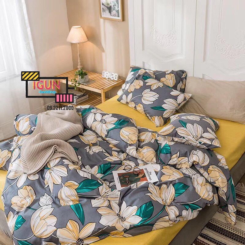 Bộ Chăn Ga Gối 4 món COTTON 100% Hàn - Organic - Living HOA ANH ĐÀO VÀNG