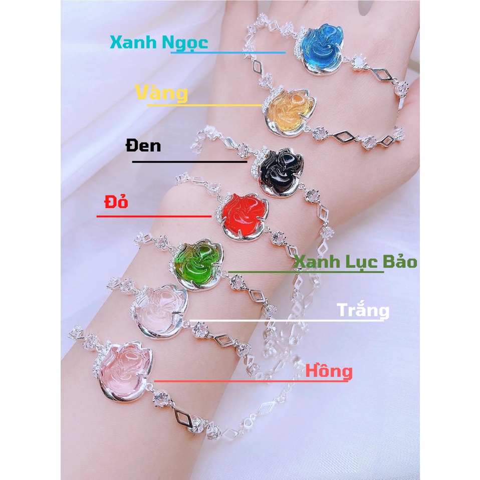 Lắc tay bạc nữ mặt hồ ly đính đá màu, chất liệu bạc ta cao cấp - Trang sức bạc Evasilver