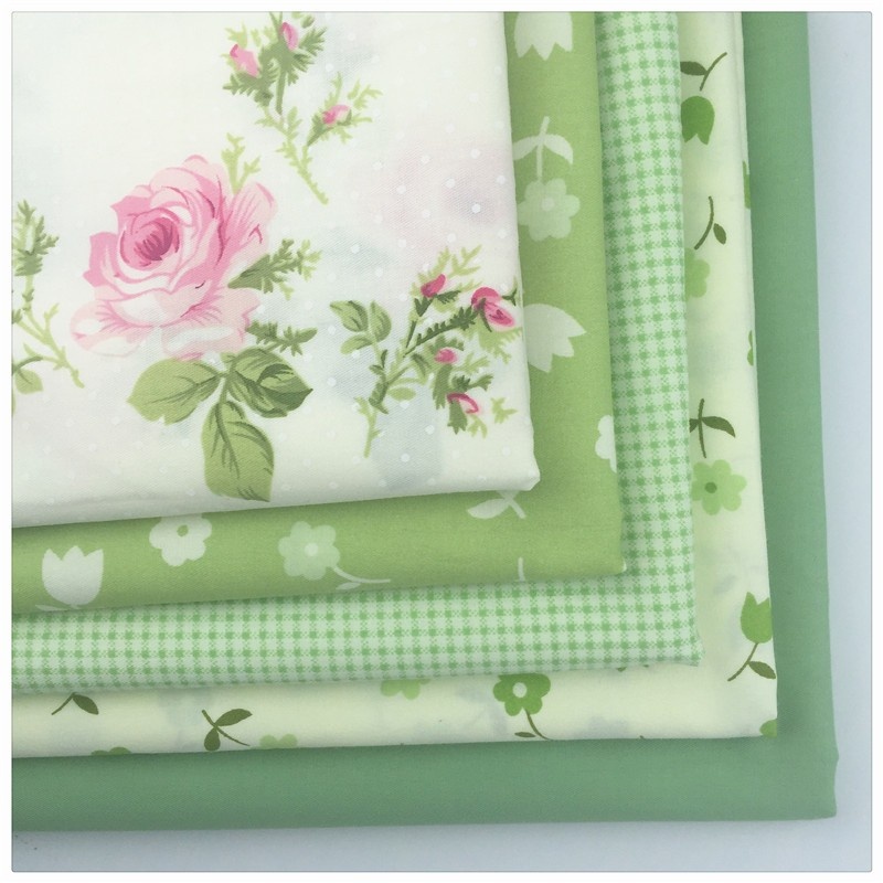Set 5 Tấm Vải Cotton 40cm * 50CM Họa Tiết Hoa Xanh Lá Làm Đồ Thủ Công Đa Ứng Dụng