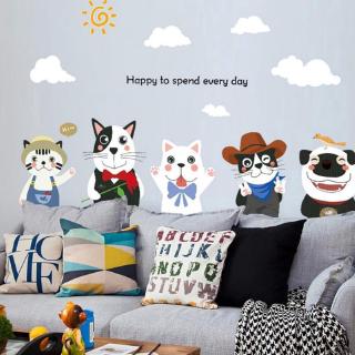 Miếng Dán Tường Trang Trí Hình Chó Mèo Dễ Thương