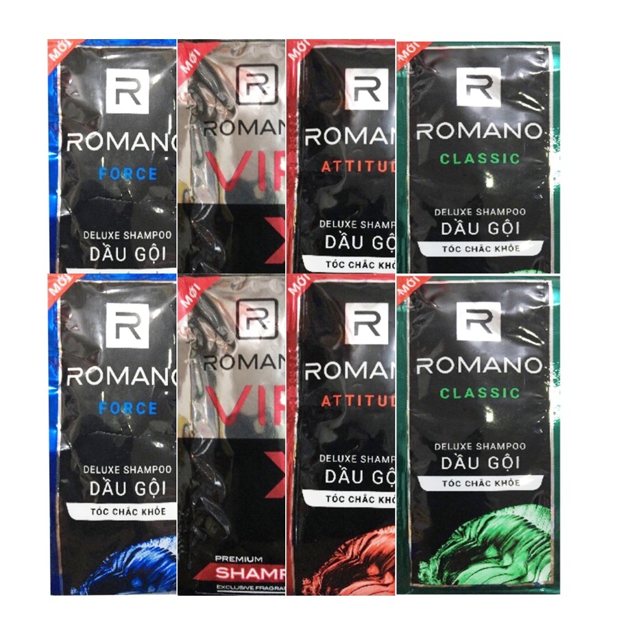 Romano: Combo 10 Dây gội Romano Các loại (1 dây 14 gói)