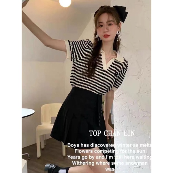 Áo polo len kẻ ngang thêu số 16 siêu đẹp AL7820 - NhiNhi Shop