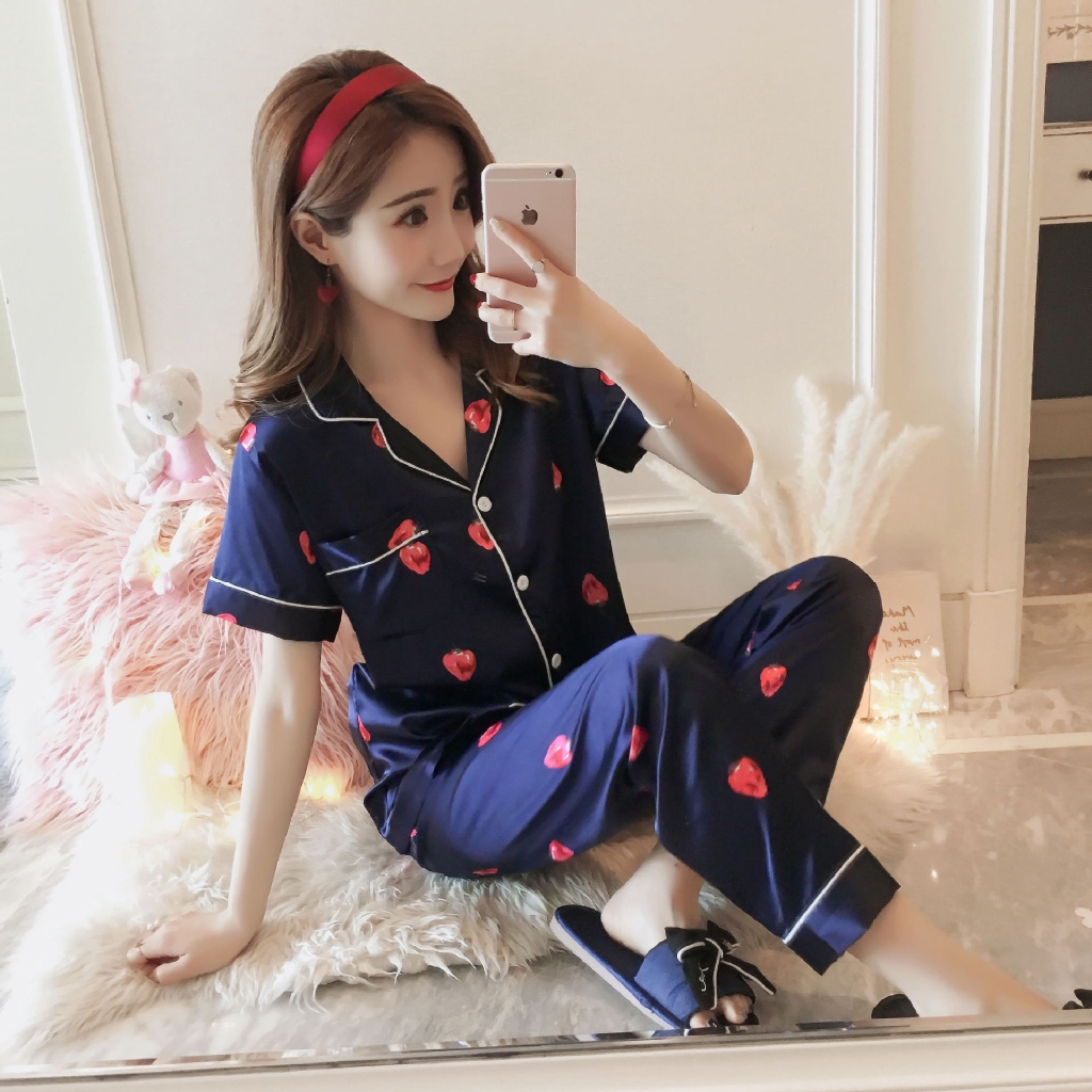 Set Đồ Ngủ Ngắn Vải Phi Bóng Cho Nữ Size M-5Xl