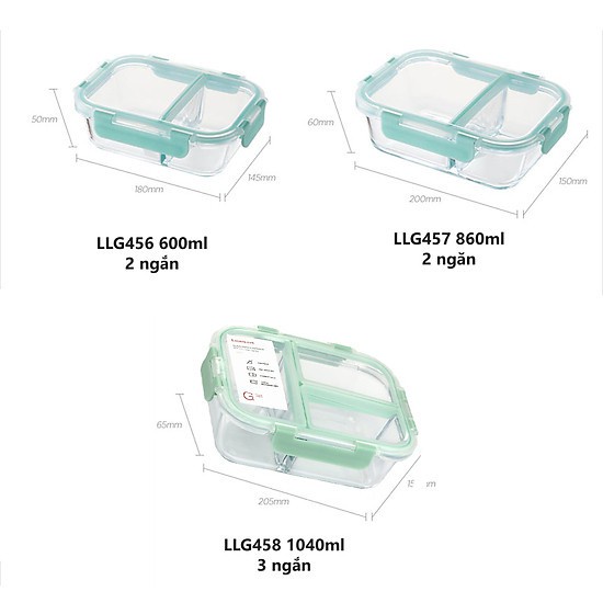 Hộp thủy tinh chia 2 ngăn, 3 ngăn chịu nhiệt Lock&Lock LLG456 LLG457 LLG458  - BABYHOPSG