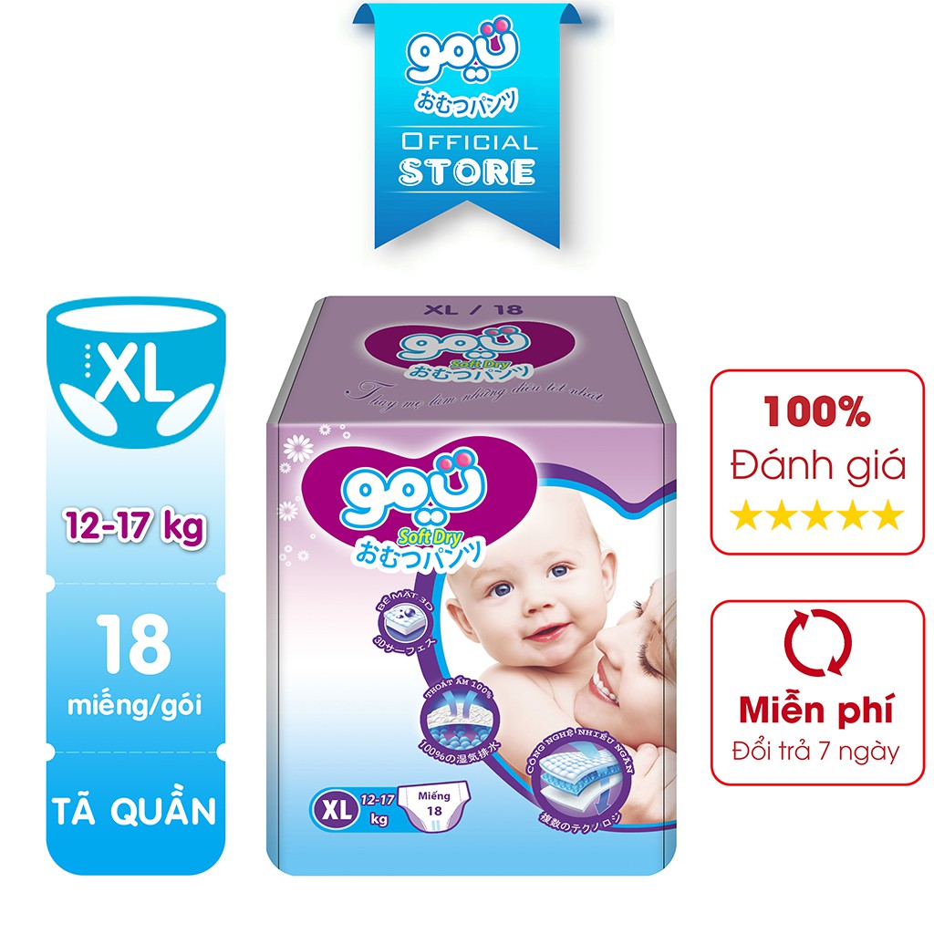 Bỉm/Tã quần Gou Soft Dry cao cấp size M22 L20 XL18