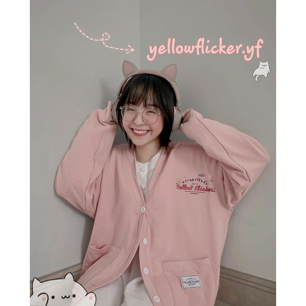 Áo Khoác Cadigan Nỉ Nữ MY GRADEN YELLOW FLICKER HỒNG TRẮNG UNISEX | BigBuy360 - bigbuy360.vn