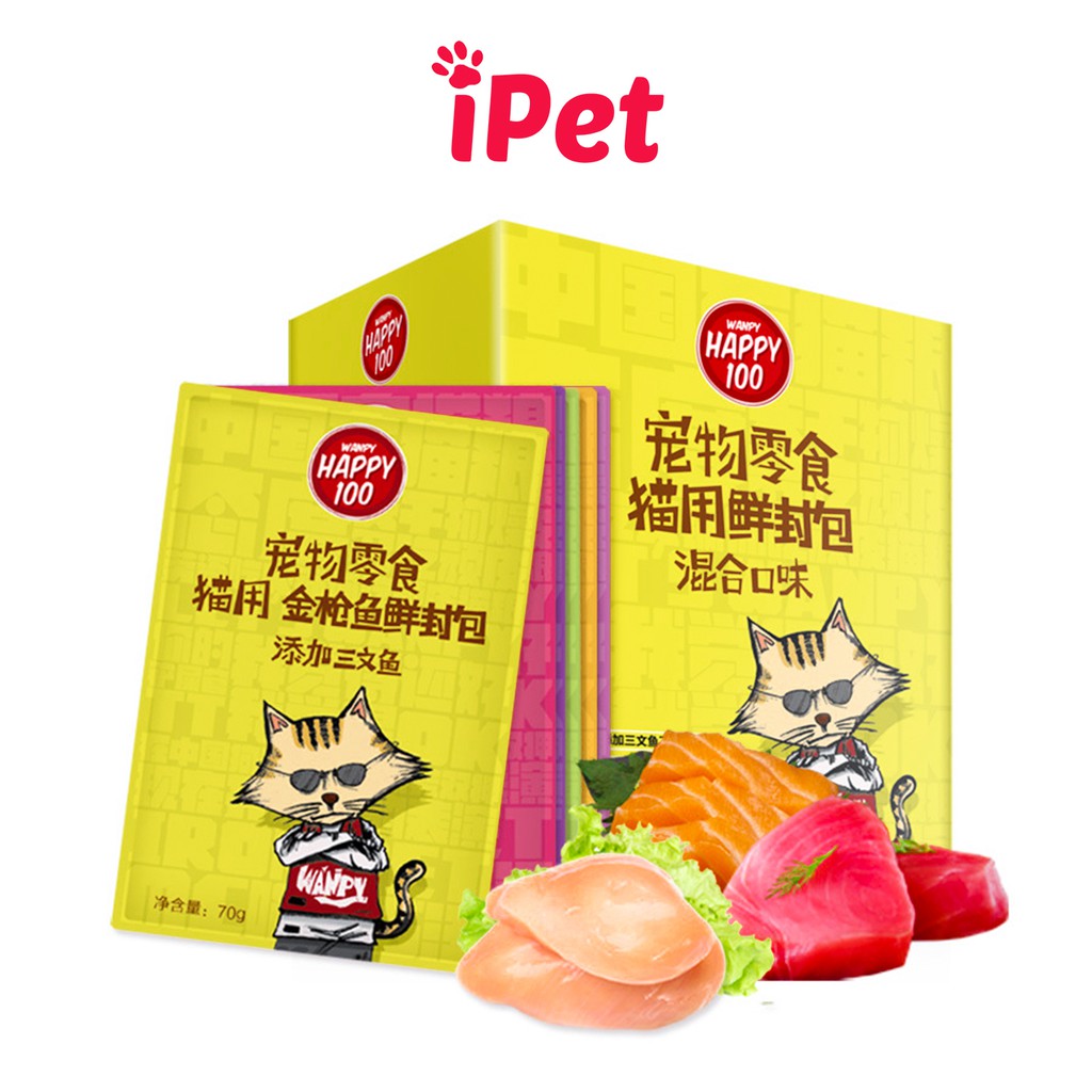 [Mã SKAMPUSH9 giảm 10% đơn 200K] Pate Cho Mèo Wanpy Happy 100 gói 70gr - iPet Shop