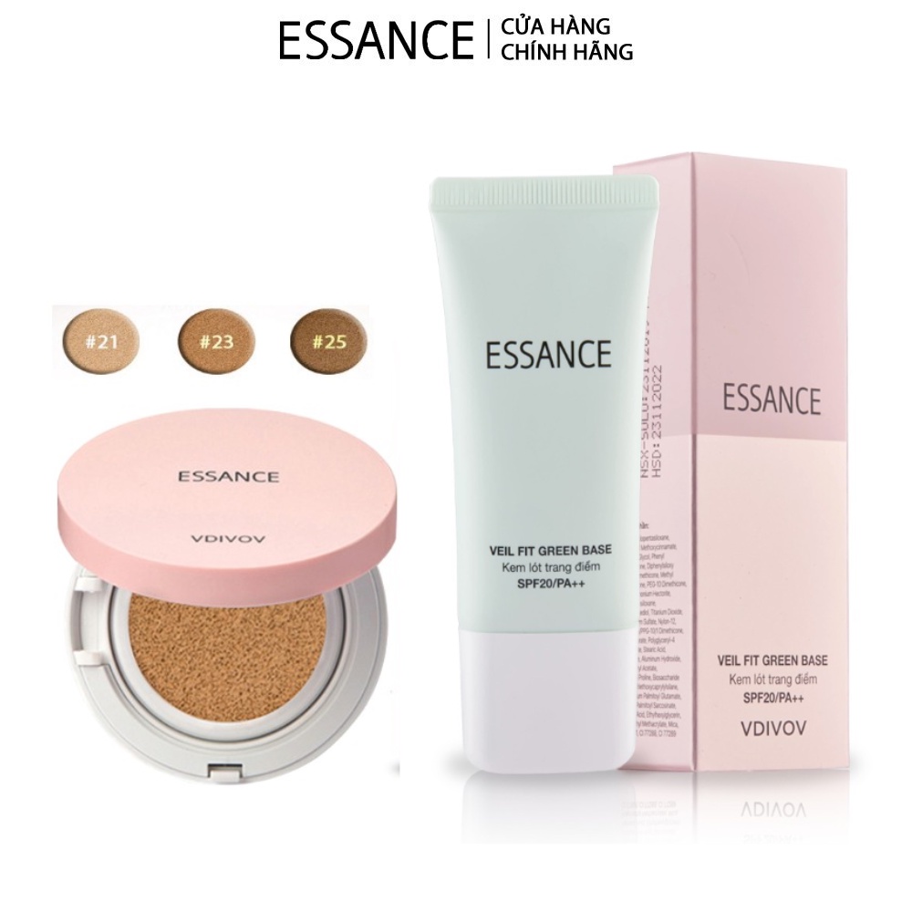 Combo Phấn nước mịn lì mờ khuyết điểm SPF50+ PA+++ & Kem lót hiệu chỉnh sắc da kiểm soát dầu Essance | BigBuy360 - bigbuy360.vn