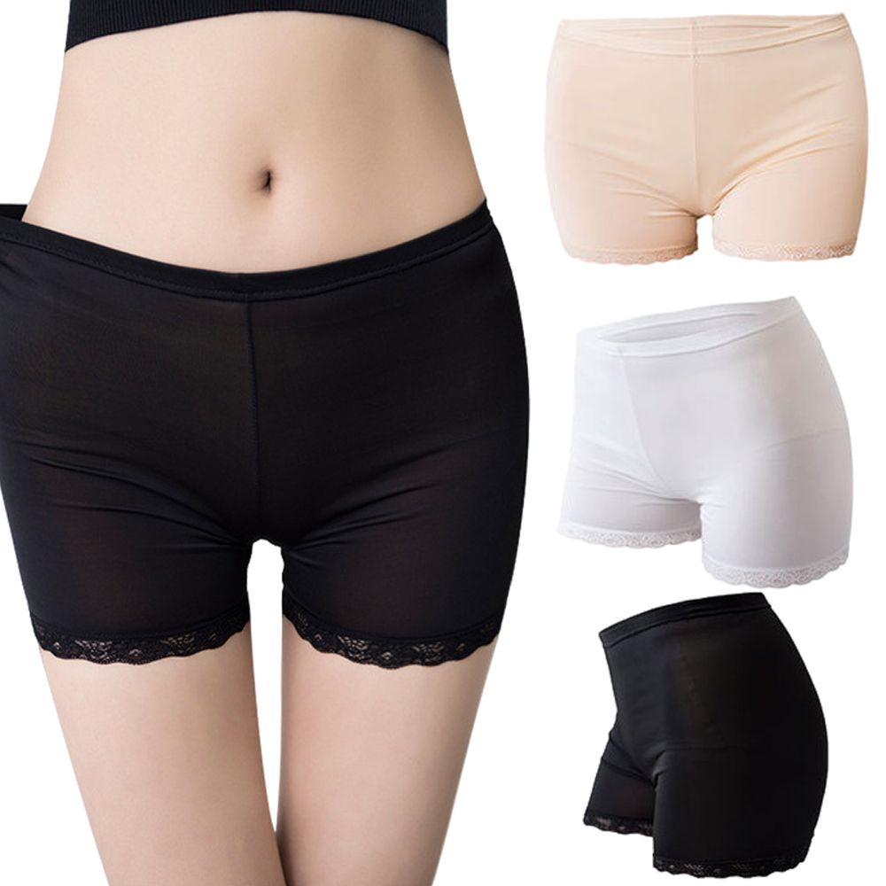 BEBETTFORM Quần lót mặc váy an toàn lưng cao phối ren lụa lạnh co giãn nhiều màu sắc thời trang xuân hè cho nữ