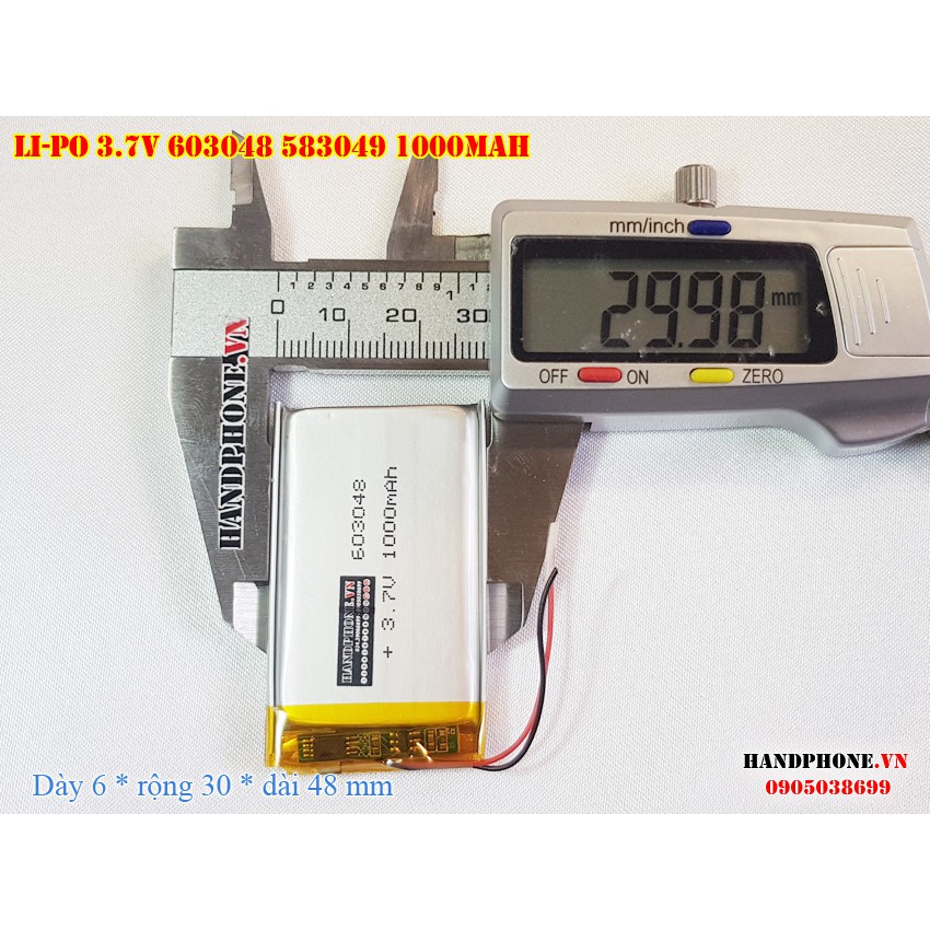 Pin Li-Po 3.7V 1000mAh 603048 603050 (Lithium Polyme) cho Bộ đàm, Định vị GPS, Camera hành trình, cân điện tử,máy ghi âm