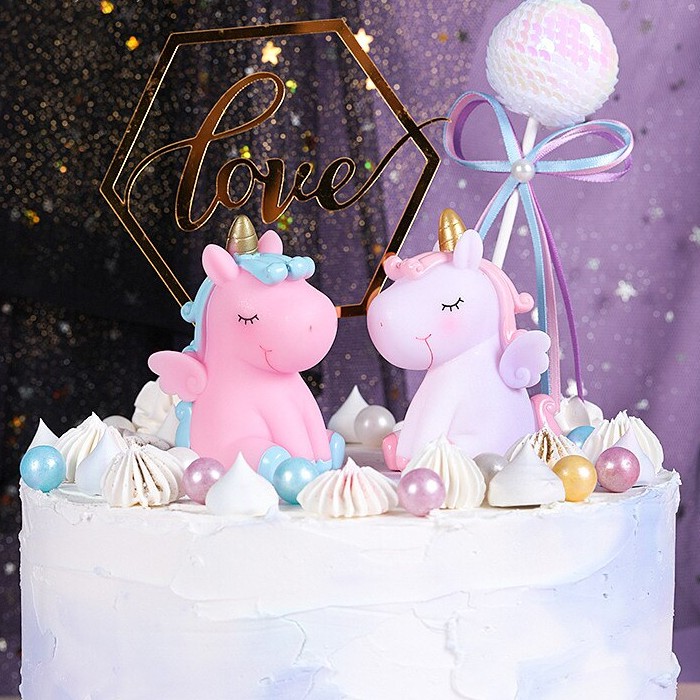 Mô hình kì lân - ngựa sừng trang trí bánh sinh nhật, topper cắm bánh, topper cake