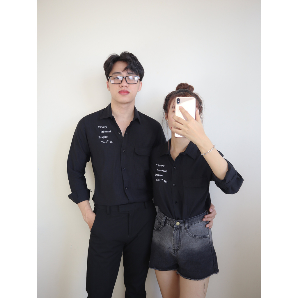 Áo Sơ Nam Nữ Thêu Phối Chữ Cao Cấp Trẻ Trung Lịch Sự Thoáng Mát