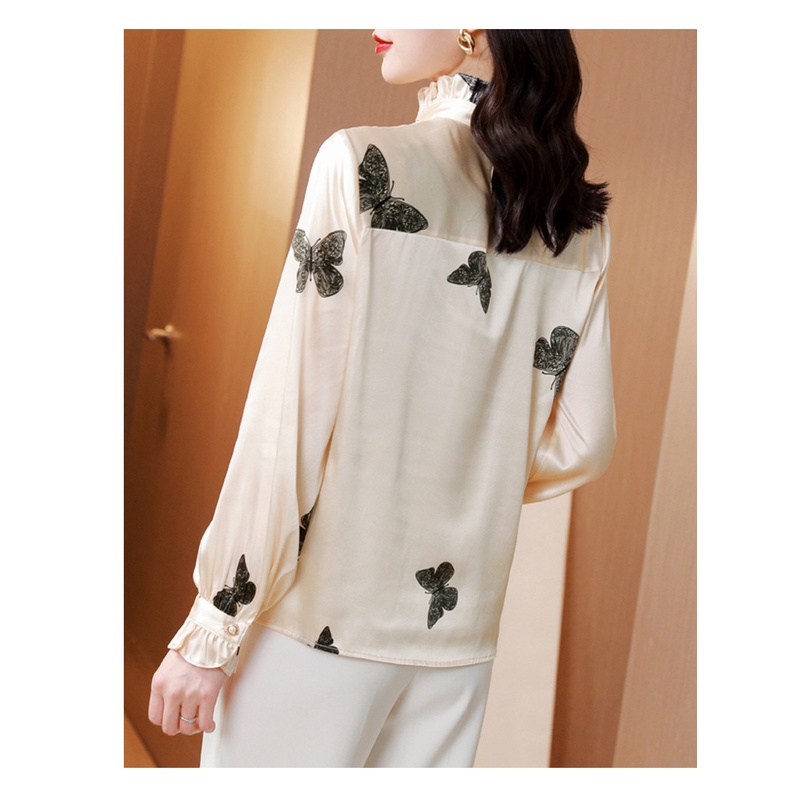 Áo Sơ Mi Giả Lụa satin Tay Dài Phong Cách Hong Kong Cổ Điển Mới Cho Nữ