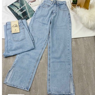 [ĐẸP NHƯ HÌNH] Quần Jean Nữ Lưng Cao Ống Rộng Xẻ Lai Siêu Đẹp Chất Jean Co Dãn Mềm Mịn Meoxinhfashin