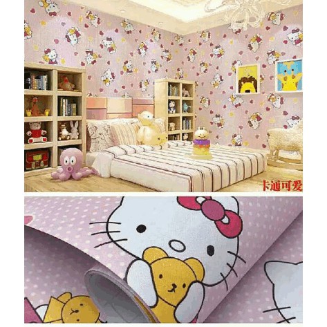 1 mét giấy dán tường kitty ôm búp bê -khổ rộng 60cm - có keo sẵn