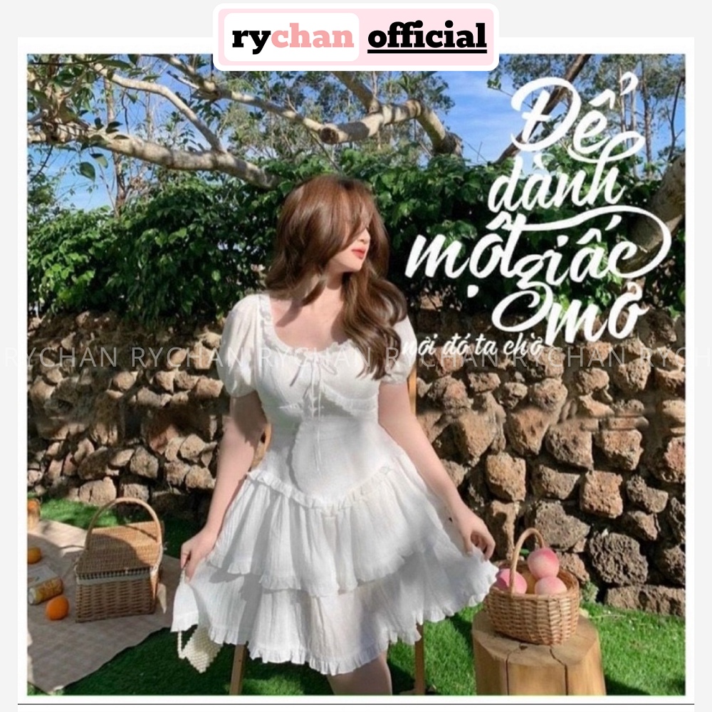 Đầm Nữ Đi Du Lịch Dáng Ngắn 2 Tầng Viền Bèo Cổ Trễ Tay Phồng Mặc 2 Kiểu Cực Sexy Màu Trắng  - DX9832