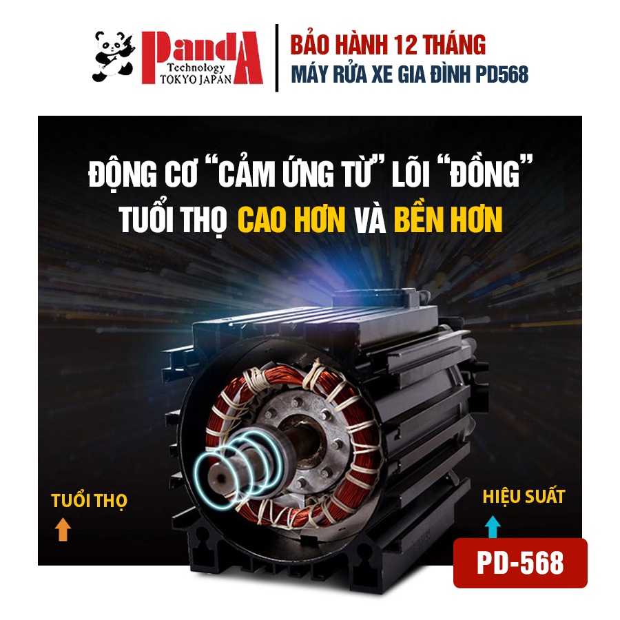 Máy rửa xe PANDA PD568 công suất 2300W, Motor từ dây Đồng dùng cho gia đình phun rửa sân, ô tô, xe máy