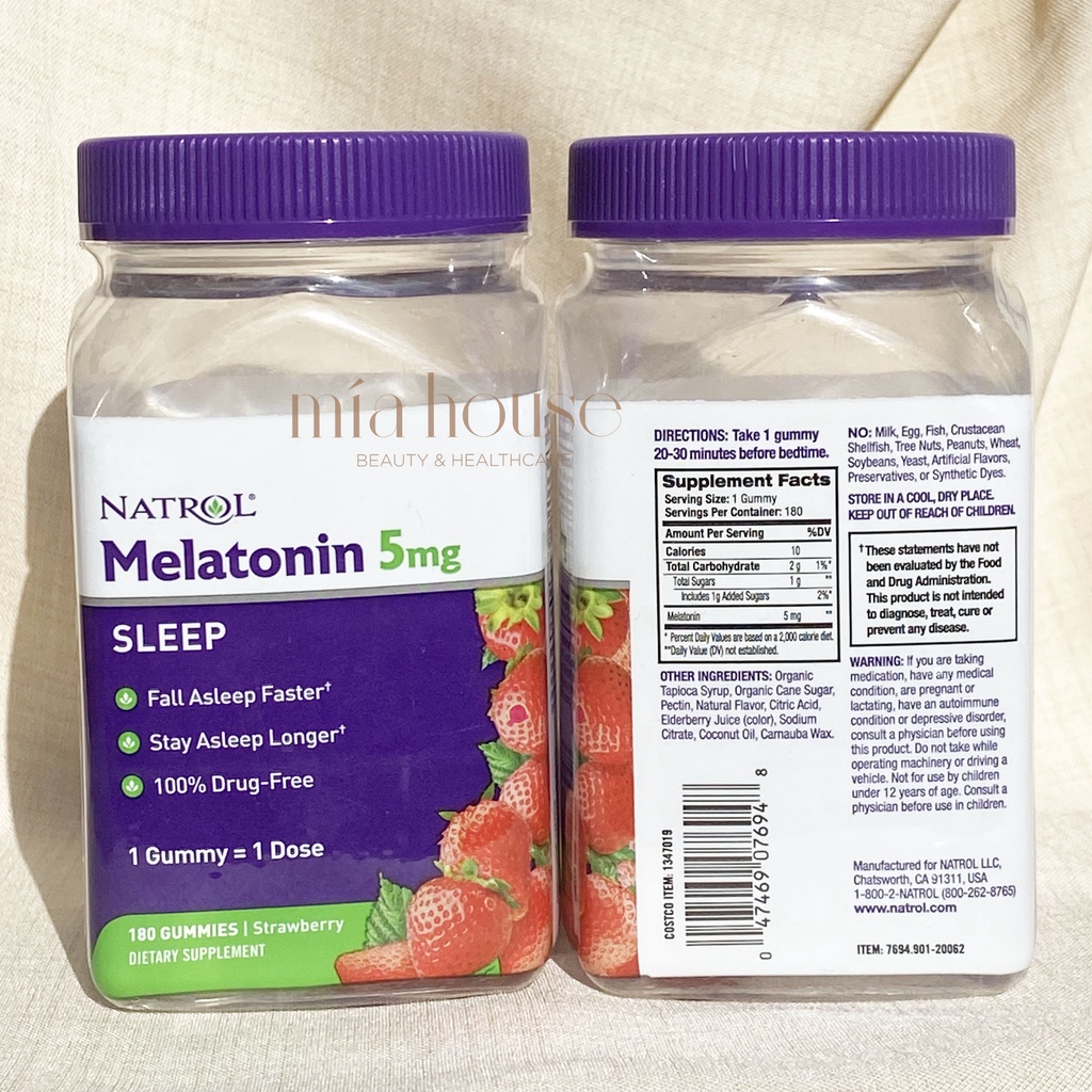 Kẹo dẻo giúp ngủ ngon Natrol Melatonin Sleep Gummies 5mg Mỹ