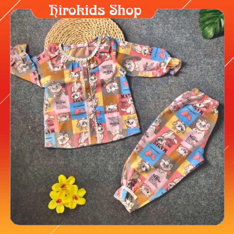 Bộ Pijama lụa dáng dài họa tiết viền bèo cho bé gái size từ 12 đến 30kg