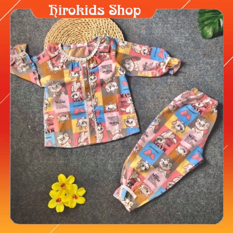 Bộ Pijama lụa dáng dài họa tiết viền bèo cho bé gái size từ 12 đến 30kg